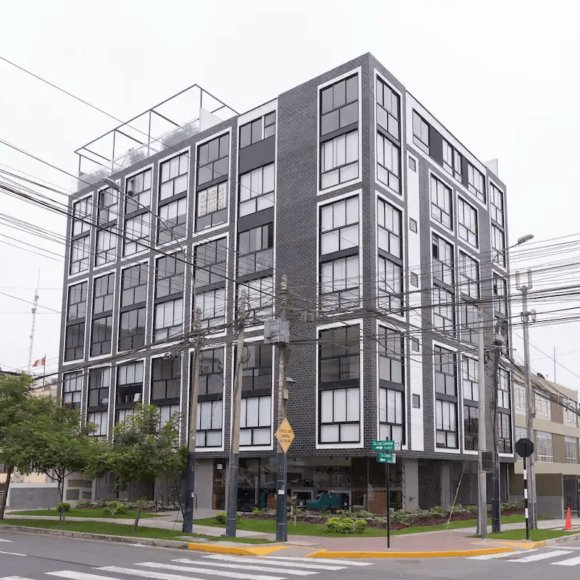 Singular apartment building exterior, San Isidro